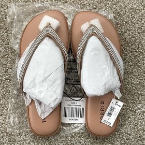 NWT Torrid Tan Rhinestone Flip Flops